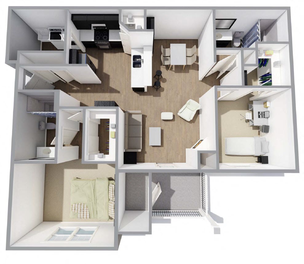 Floor plan for 2 beds, 2 baths, 1130 sqft